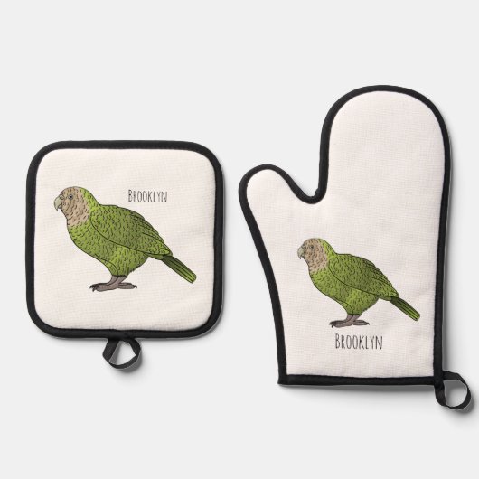 Cartoon Kakapo Ofenhandschuh & Topflappen-Set (Vorderseite)