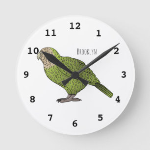 Cartoon Kakapo Runde Wanduhr