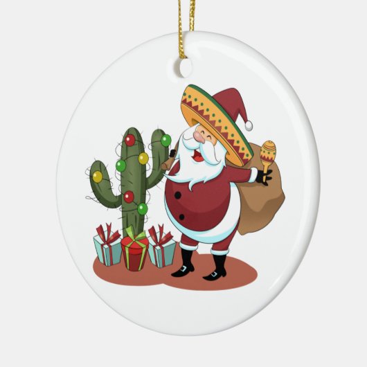 Cartoon Kakteen und Weihnachtsmann mit einem Sombr Keramik Ornament (Links)