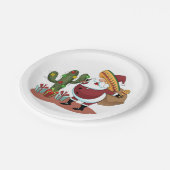 Cartoon Kakteen und Weihnachtsmann mit einem Sombr Pappteller (Schrägansicht)