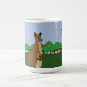 Cartoon Kangaroos Fliegen eines Drachens Kaffeetasse