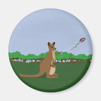 Cartoon Kangaroos Fliegen eines Drachens Magnet