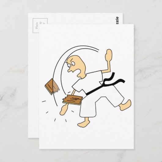 Cartoon Karate Man holzgeschnappt mit Hand Postkarte (Vorne/Hinten)