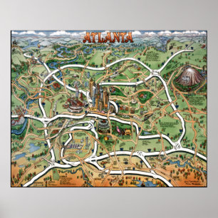 Cartoon-Karte Atlantas Georgia Poster