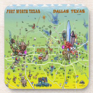 Cartoon-Karte Dallas Fort Worth Getränkeuntersetzer
