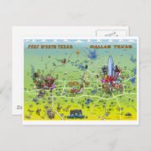 Cartoon-Karte Dallas Fort Worth Postkarte (Vorne/Hinten)