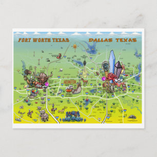 Cartoon-Karte Dallas Fort Worth Postkarte