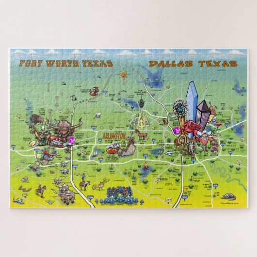 Cartoon-Karte Dallas Fort Worth Puzzle (Horizontal)