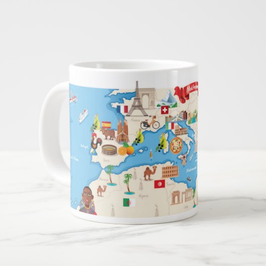 Cartoon Karte des Mittelmeers Jumbo-Tasse (Vorderseite Links)