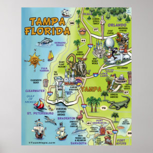 Cartoon-Karte Tampas Florida Poster