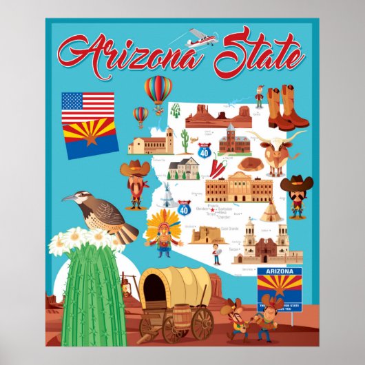 Cartoon Karte von Arizona Poster (Vorne)