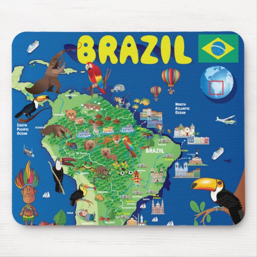 Cartoon-Karte von Brasilien Mousepad (Vorne)