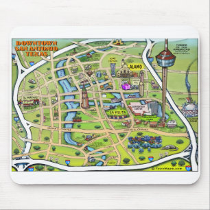 Cartoon-Karte von Downtown San Antonio Mousepad