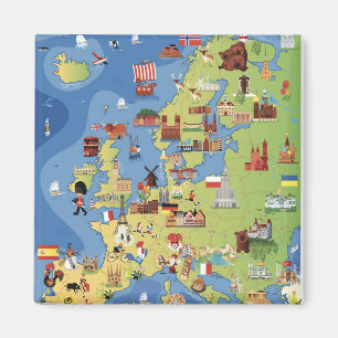 Cartoon-Karte von Europa Magnet