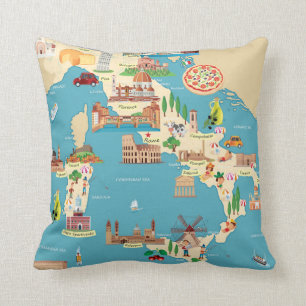 Cartoon-Karte von Italien Kissen