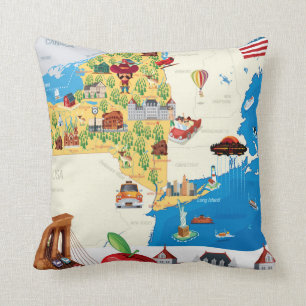 Cartoon-Karte von New- YorkStaat Kissen