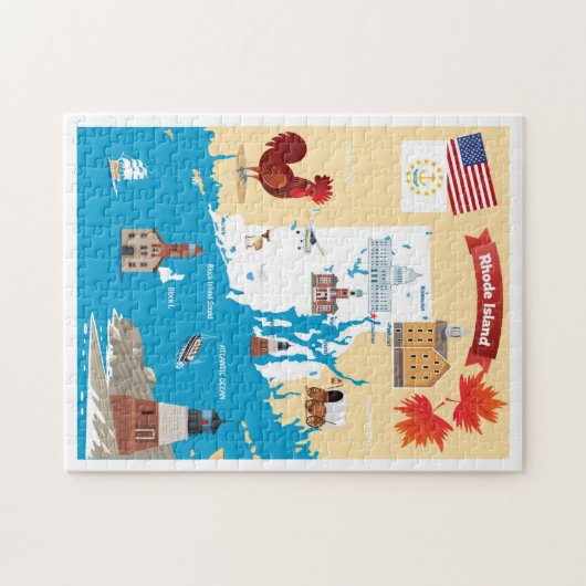 Cartoon-Karte von Rhode Island Puzzle (Horizontal)