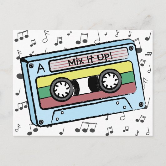 Cartoon-Kassettenband und Musiknoten (Mix It Up) Postkarte (Vorderseite)