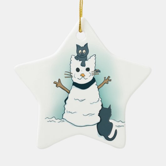Cartoon Kätzchen Weihnachtsschneekatze machen Keramik Ornament (Vorne)