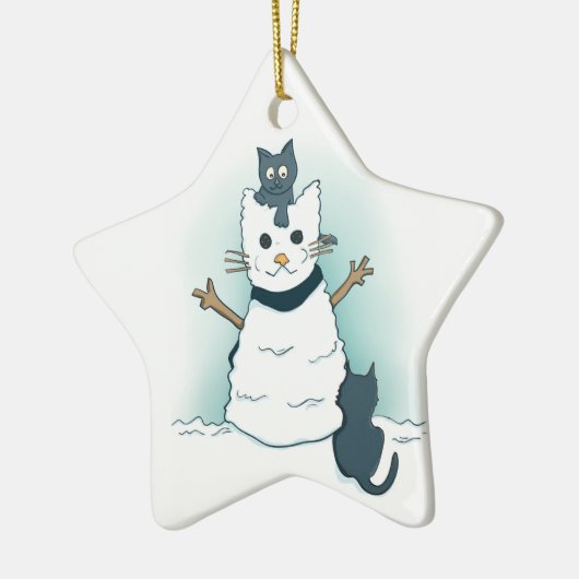Cartoon Kätzchen Weihnachtsschneekatze machen Keramik Ornament (Links)