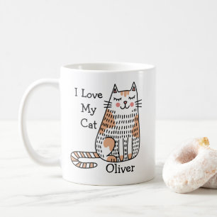 Cartoon-Katze im Doodle-Art-Stil Anpassbarer Name Kaffeetasse