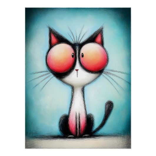 Cartoon Katze mit riesigen roten Augen Poster (Vorderseite)