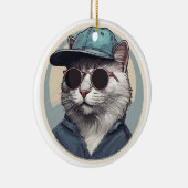 Cartoon Katze mit Sonnenbrille Keramik Ornament (Rechts)