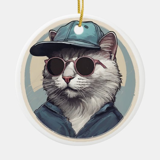 Cartoon Katze mit Sonnenbrille Keramik Ornament (Vorne)