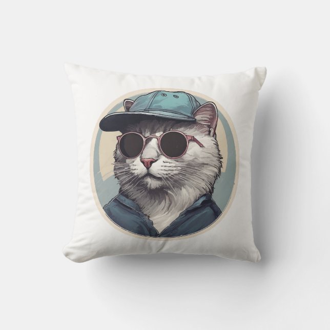 Cartoon Katze mit Sonnenbrille Kissen (Vorderseite)