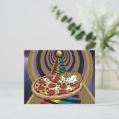 Cartoon Katze Schlafen auf Pizza Postkarte (Stehend Vorderseite)
