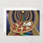 Cartoon Katze Schlafen auf Pizza Postkarte (Vorne/Hinten)