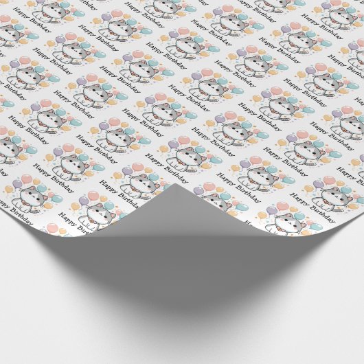 Cartoon Katze und farbenfrohe Glückwünsche zum Geb Geschenkpapier (Ecke)