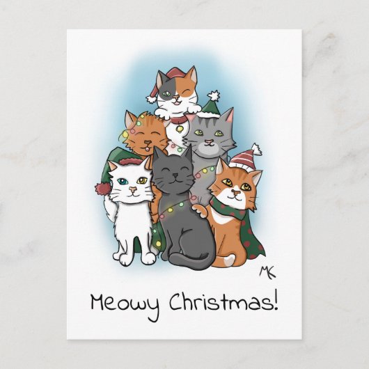 Cartoon Katzen in Weihnachtshasen Feiertagspostkarte (Vorderseite)