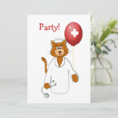 Cartoon-Katzen-Krankenschwester mit Ballon Einladung (Stehend Vorderseite)