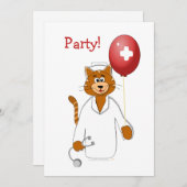 Cartoon-Katzen-Krankenschwester mit Ballon Einladung (Vorne/Hinten)