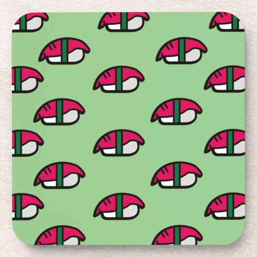 Cartoon Kawaii Sushi, Fischreis & Meeresalgen Getr Getränkeuntersetzer (Vorderseite)