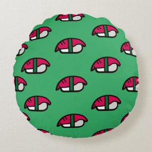 Cartoon Kawaii Sushi, Fischreis & Meeresalgen Rundes Kissen