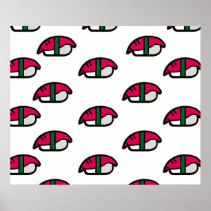 Cartoon Kawaii Sushi, Fischriese und Meeresalgen Poster