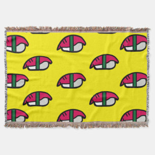 Cartoon Kawaii Sushi, Fischriese und Seetang Throw Decke