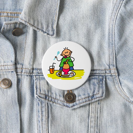 Cartoon Kid Genuss Mahlzeit mit Saft und Ei Button