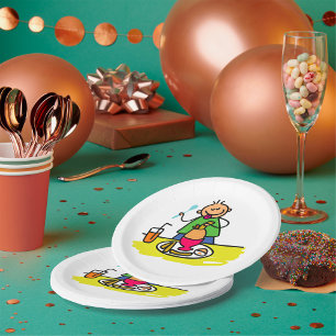 Cartoon Kid Genuss Mahlzeit mit Saft und Ei Pappteller