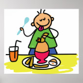 Cartoon Kid Genuss Mahlzeit mit Saft und Ei Poster (Vorne)