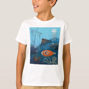 Cartoon Kid in U-Booten erkundet Untersee-Welt T-Shirt