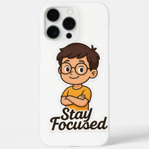 Cartoon Kid Sticker mit Brille - "Bleibe Fokussier iPhone 16 Pro Max Hülle