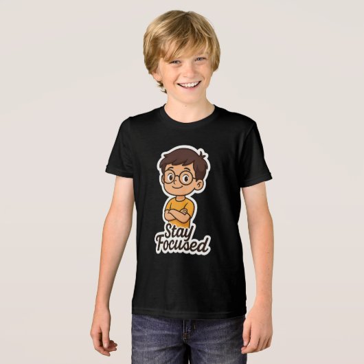 Cartoon Kid Sticker mit Brille - "Bleibe Fokussier Tri-Blend Shirt (Vorderseite voll)