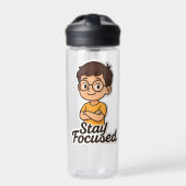 Cartoon Kid Sticker mit Brille - "Bleibe Fokussier Trinkflasche (Vorderseite)
