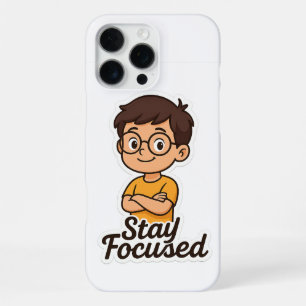 Cartoon-Kind-Aufkleber mit Brille – "Bleib fokuss iPhone 16 Pro Max Hülle