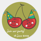 Cartoon Kirschen mit Party Hasen Geburtstag Runder Aufkleber (Vorderseite)