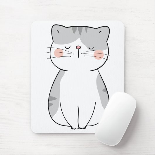 Cartoon Kitten Niedlich Grau White Tiger Tabby Cat Mousepad (Mit Mouse)