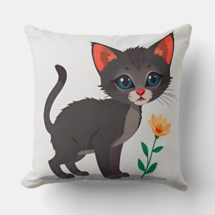 Cartoon Kitten Stehend in der Nähe einer gelben Bl Kissen